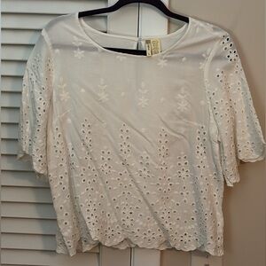 Japna White Embroidered Eyelet Blouse